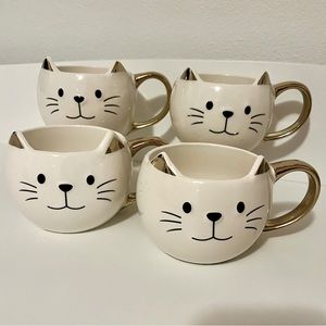 White and Gold Cat Shaped Mugs (17 fl oz each) - set of 4